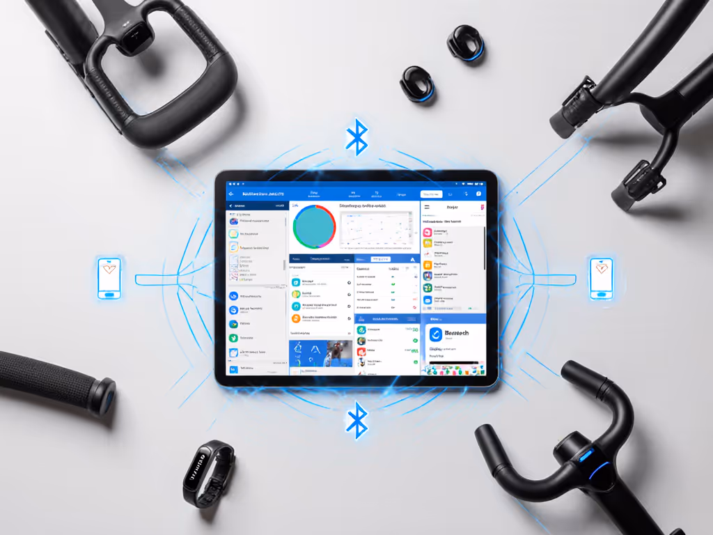 bluetooth_connectivity_testing_setup_with_multiple_fitness_apps_on_tablet